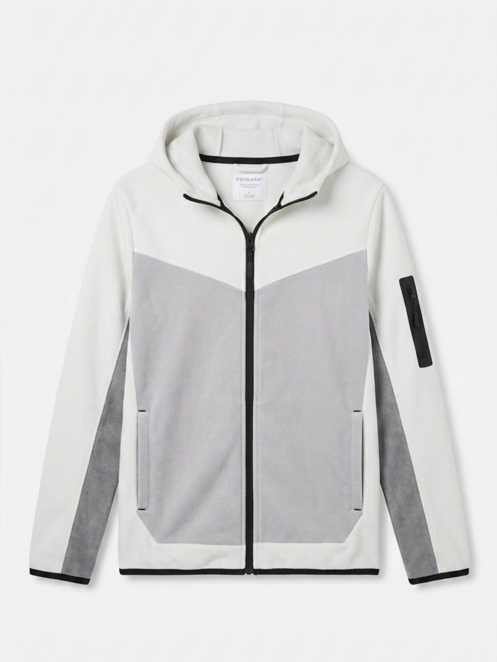 Primark Boys Tech Fleece Full Zip-Up Hoodie Grey Colour Block Sweater 10/11Y